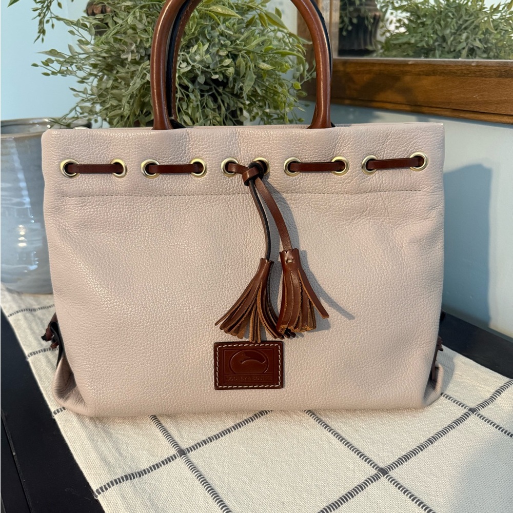Dooney & Bourke Pebble Leather Tote with Brown Trim
